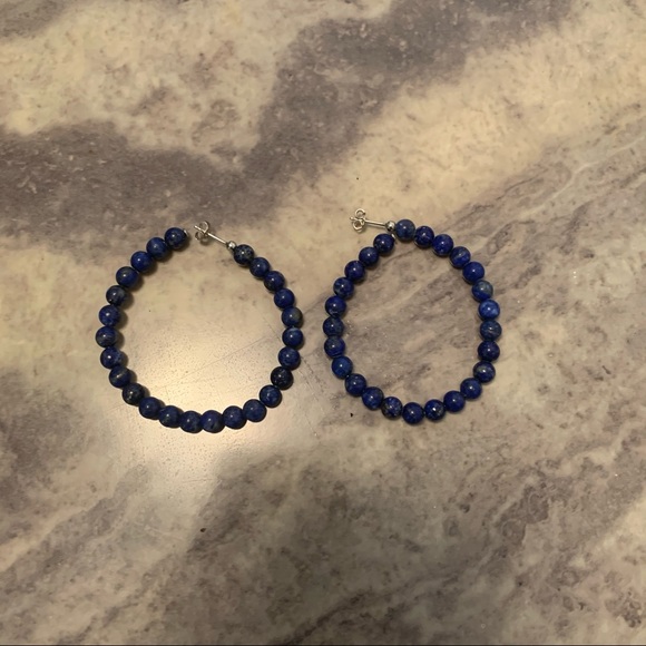 Lapis Lazuli Stone Hoop Earrings - Picture 2 of 7
